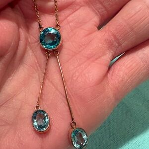 Edwardian Negligee Necklace Blue Stones In Yellow Gold